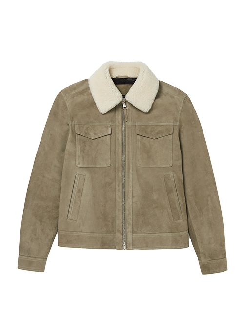Mr. P Shearling-Trimmed Suede Trucker Jacket