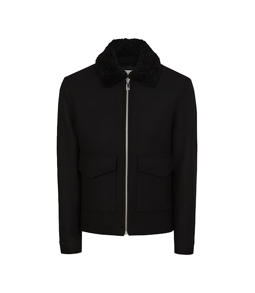 Reiss Dennis Black Shearling Collar Jacket